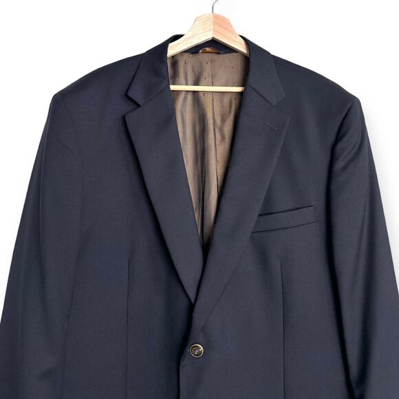 Joseph & Feiss Gold 100% Wool Navy Blue Two Button Blazer Men's Size 48L - Picture 3 of 12